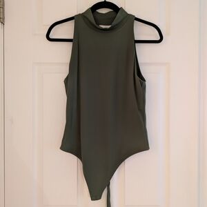 Babaton Green Sleeveless Mock neck Bodysuit